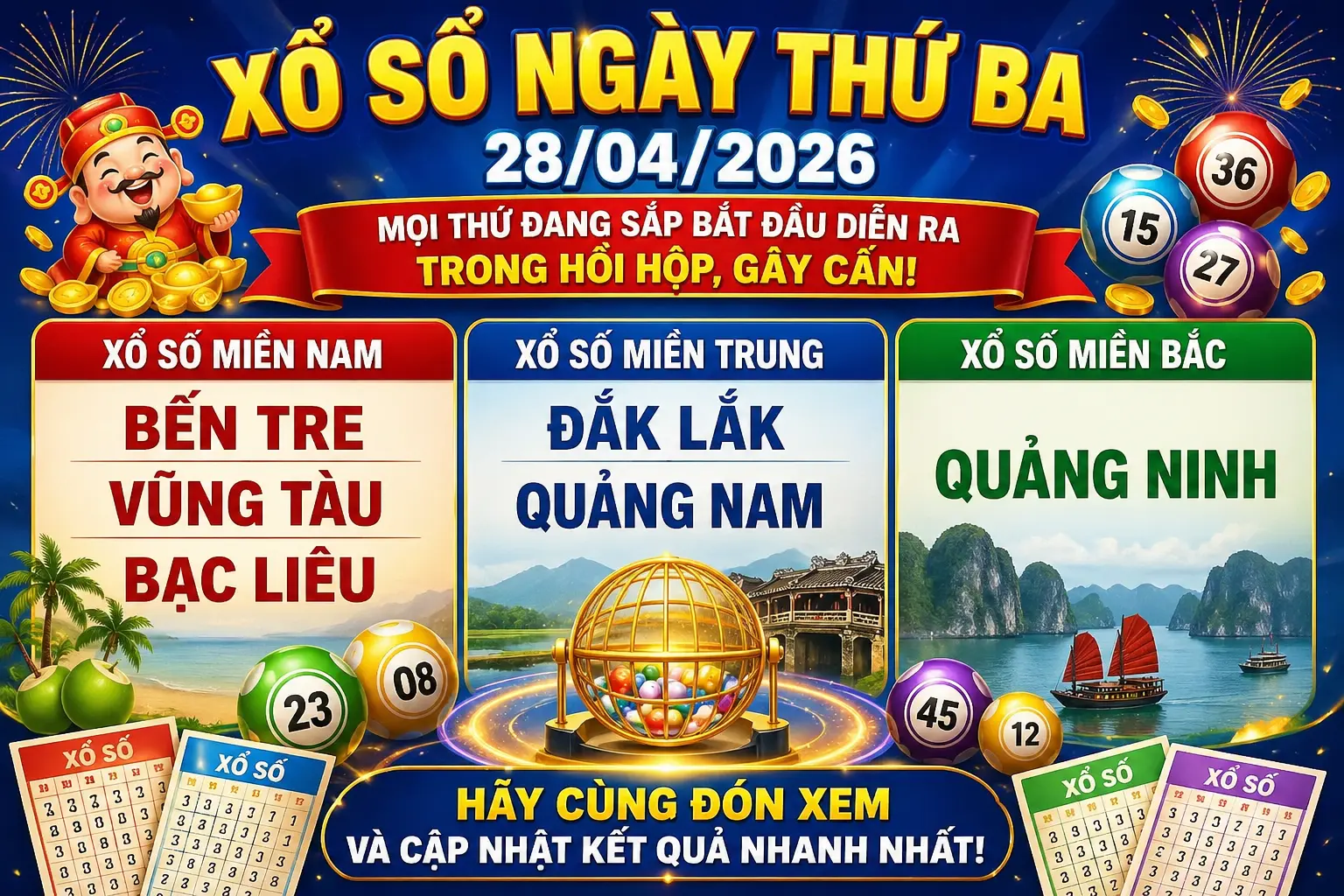 Xổ số ngày thứ ba 28/04/2026 – Không khí hồi hộp lan tỏa khắp 3 miền